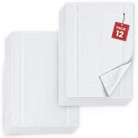 Pack of 12 100% Cotton Bath Mat 18x25 inches, Soft & Absorbent Quick Dry Bathroom Mat Set, Not Bathroom Rugs, After Shower Mat, Bath Tub Mat, 781 GSM, Machine Washable, White