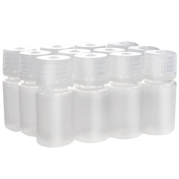 Pack of 12, 15mL Narrow Mouth Polypropylene Reagent Bottles with Polypropylene Caps, Autoclavable, Translucent, Non-Sterile, Leak-Proof, 0-135C Temperature Range, Ideal for Lab Storage and Transport