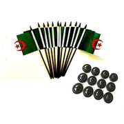 Pack of 12 4"x6" Algeria Polyester Miniature Office Desk & Little Table Flags, 1 Dozen 4"x 6" Algerian Small Mini Handheld Waving Stick Flags with 12 Flag Bases Flags with Stands