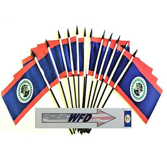 Pack of 12 4"x6" Belize Polyester Miniature Office Desk & Little Table Flags, 1 Dozen 4"x 6" Belizeans Small Mini Hand Waving Stick Flags (Flags Only)