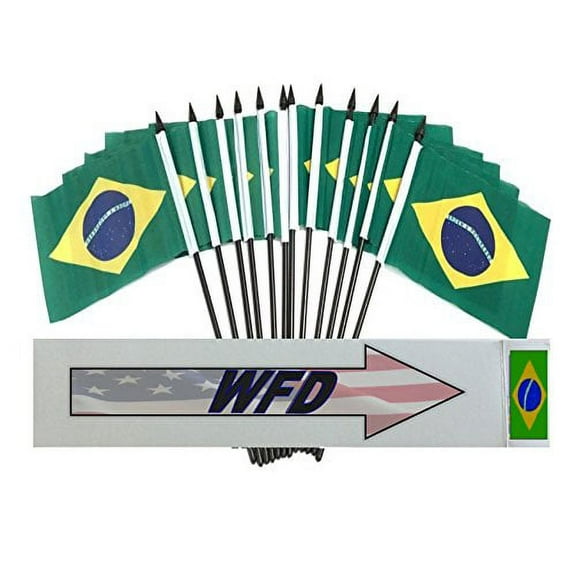 Pack of 12 4"x6" Brazil Polyester Miniature Office Desk & Little Table Flags, 1 Dozen 4"x 6" Brazilian Small Mini Hand Waving Stick Flags (Flags Only)