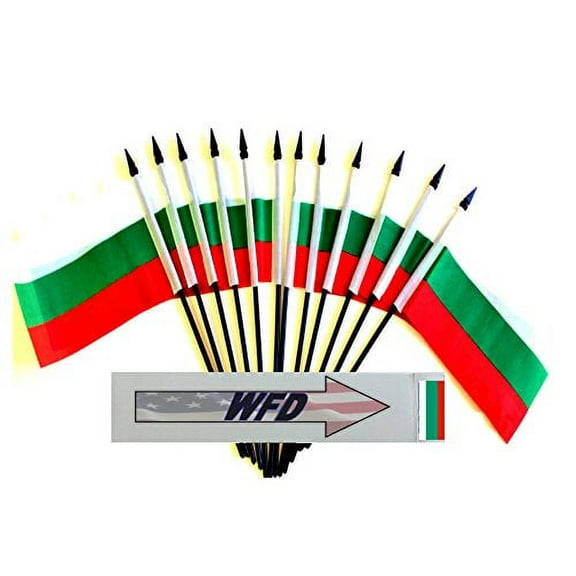 Pack of 12 4"x6" Bulgaria Polyester Miniature Office Desk & Little Table Flags, 1 Dozen 4"x 6" Bulgarian Small Mini Hand Waving Stick Flags (Flags Only)