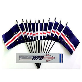 Pack of 12 4"x6" Cape Verde Polyester Miniature Office Desk & Little Table Flags, 1 Dozen 4"x 6" Cape Verdean Small Mini Hand Waving Stick Flags (Flags Only)