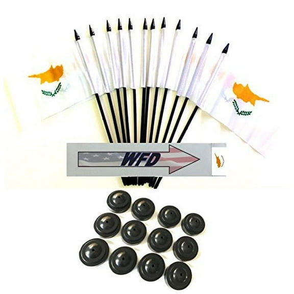 Pack of 12 4"x6" Cyprus Polyester Miniature Office Desk & Little Table Flags, 1 Dozen 4"x 6" Cyprus Small Mini Handheld Waving Stick Flags with 12 Flag Bases (Flags with Stands)