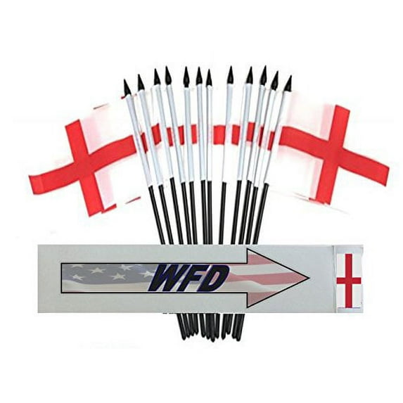 Pack of 12 4"x6" England Cross Polyester Miniature Office Desk & Little Table Flags, 1 Dozen 4"x 6" English Cross Small Mini Hand Waving Stick Flags (Flags Only)