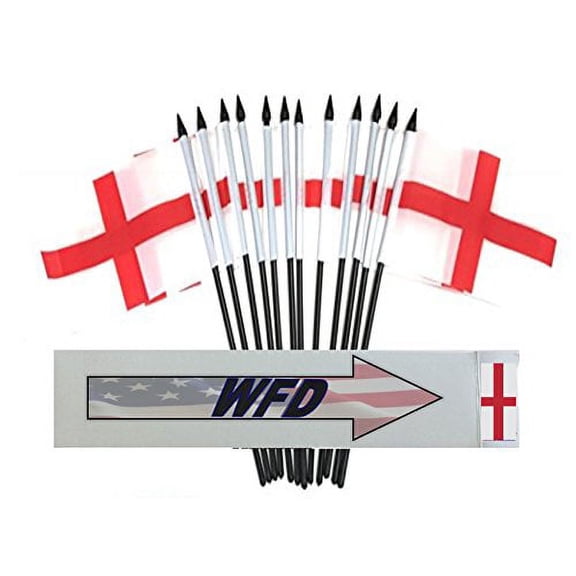 Pack of 12 4"x6" England Cross Polyester Miniature Office Desk & Little Table Flags, 1 Dozen 4"x 6" English Cross Small Mini Hand Waving Stick Flags (Flags Only)