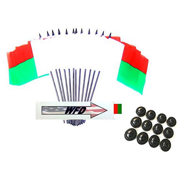 Pack of 12 4"x6" Madagascar Polyester Miniature Office Desk & Little Table Flags, 1 Dozen 4"x 6" Madagascar Small Mini Handheld Waving Stick Flags with 12 Flag Bases (Flags with Stands)