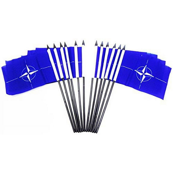 Pack of 12 4"x6" NATO Miniature Office Desk & Little Table Flags, 1 Dozen 4"x 6" North Atlantic Treaty Organization Small Mini Handheld Waving Stick Flags