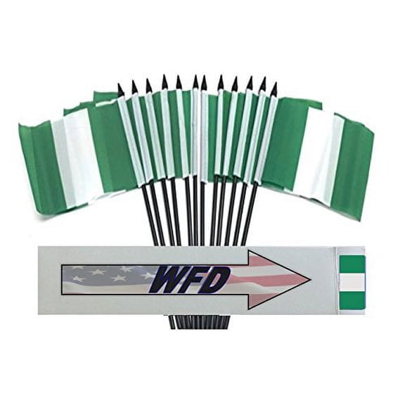 Pack of 12 4"x6" Nigeria Polyester Miniature Office Desk & Little Table Flags, 1 Dozen 4"x 6" Nigerian Small Mini Hand Waving Stick Flags (Flags Only)