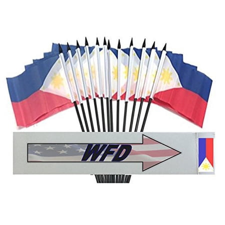 Pack of 12 4"x6" Philippines Polyester Miniature Office Desk & Little Table Flags, 1 Dozen 4"x 6" Filipino Small Mini Hand Waving Stick Flags (Flags Only)