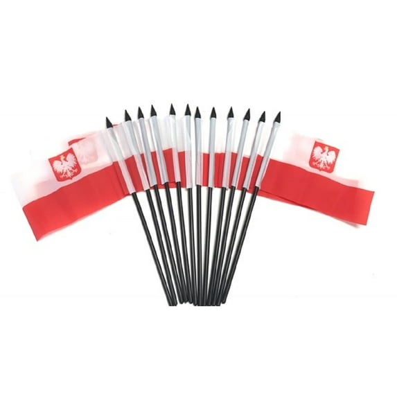 Pack of 12 4"x6" Poland With Eagle International Polyester Miniature Office Desk & Little Table Flags, 1 Dozen Country 4x6 Small Mini Hand Waving Stick Flags