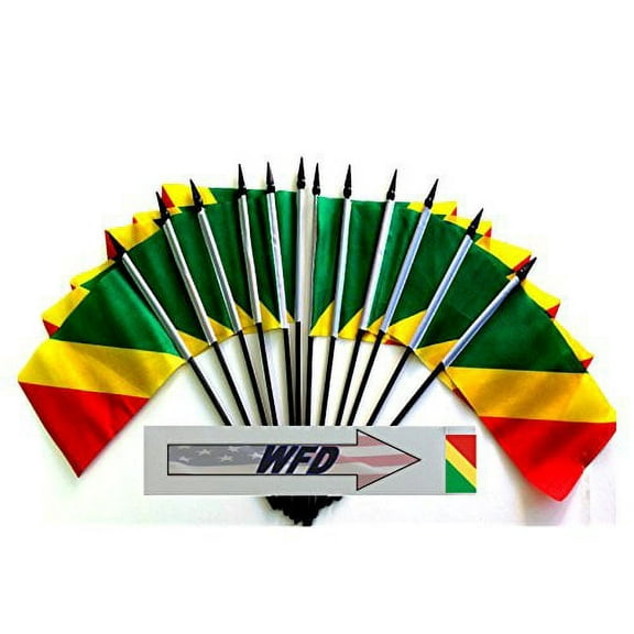 Pack of 12 4"x6" Republic of The Congo Polyester Miniature Office Desk & Little Table Flags, 1 Dozen 4"x 6" Congolese Small Mini Hand Waving Stick Flags (Flags Only)