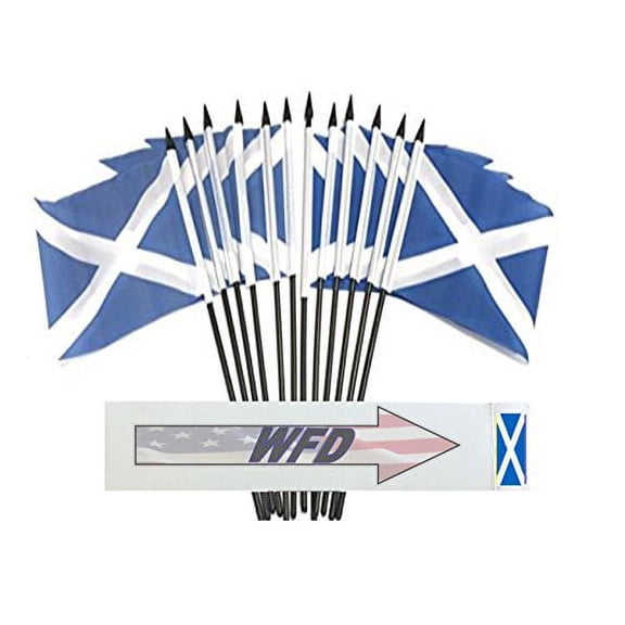 Pack of 12 4"x6" Scotland Cross Polyester Miniature Office Desk & Little Table Flags, 1 Dozen 4"x 6" Scottish Cross Small Mini Hand Waving Stick Flags