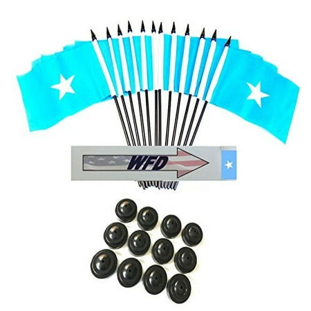 Pack of 12 4"x6" Somalia Polyester Miniature Office Desk & Little Table Flags, 1 Dozen 4"x 6" Somalian Small Mini Handheld Waving Stick Flags with 12 Flag Bases (Flags with Stands)