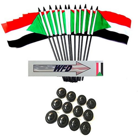 Pack of 12 4"x6" Sudan Polyester Miniature Office Desk & Little Table Flags, 1 Dozen 4"x 6" Sudanese Small Mini Handheld Waving Stick Flags with 12 Flag Bases (Flags with Stands)