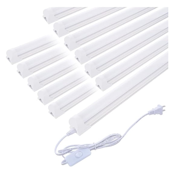 (Pack of 12 4FT LED Shop Light 24W 4 Foot T8 Integrated Tube Light Milky Cover 6000K Daylight White with ON/Off Cable for Household, Garage and Under Cabinet Lighting