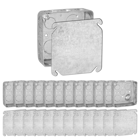 J Box Rear Covers Pack of 12 4x4 Metal Junction Box & Cover Kit, 4 Inch Square Electrical ...