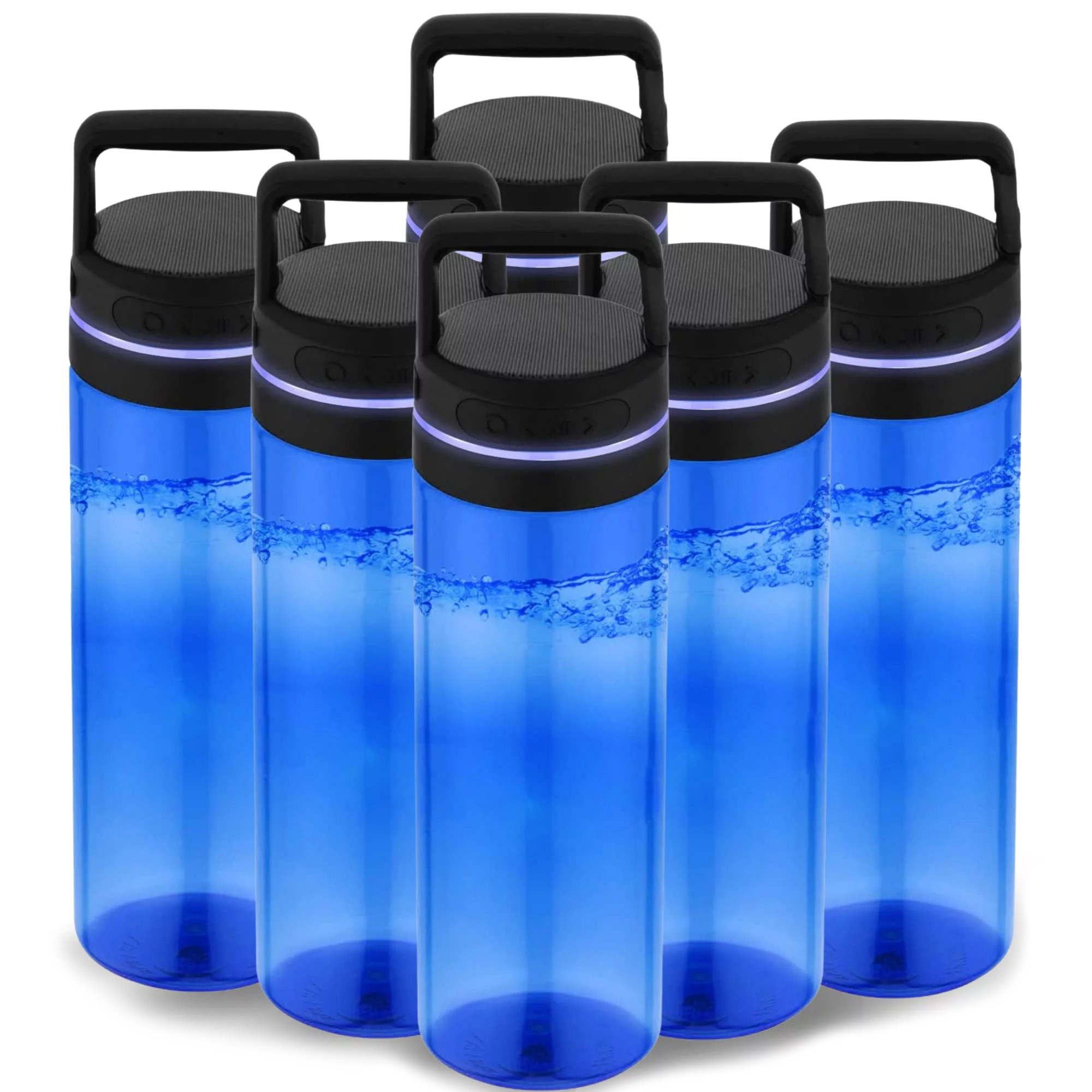 Pack of 3 Bluetooth Speaker Water Bottle with Speaker Lid, 24oz, Screw on  Cap with Built in Wireless Speaker, Transparent Sports Water Bottle, Blue