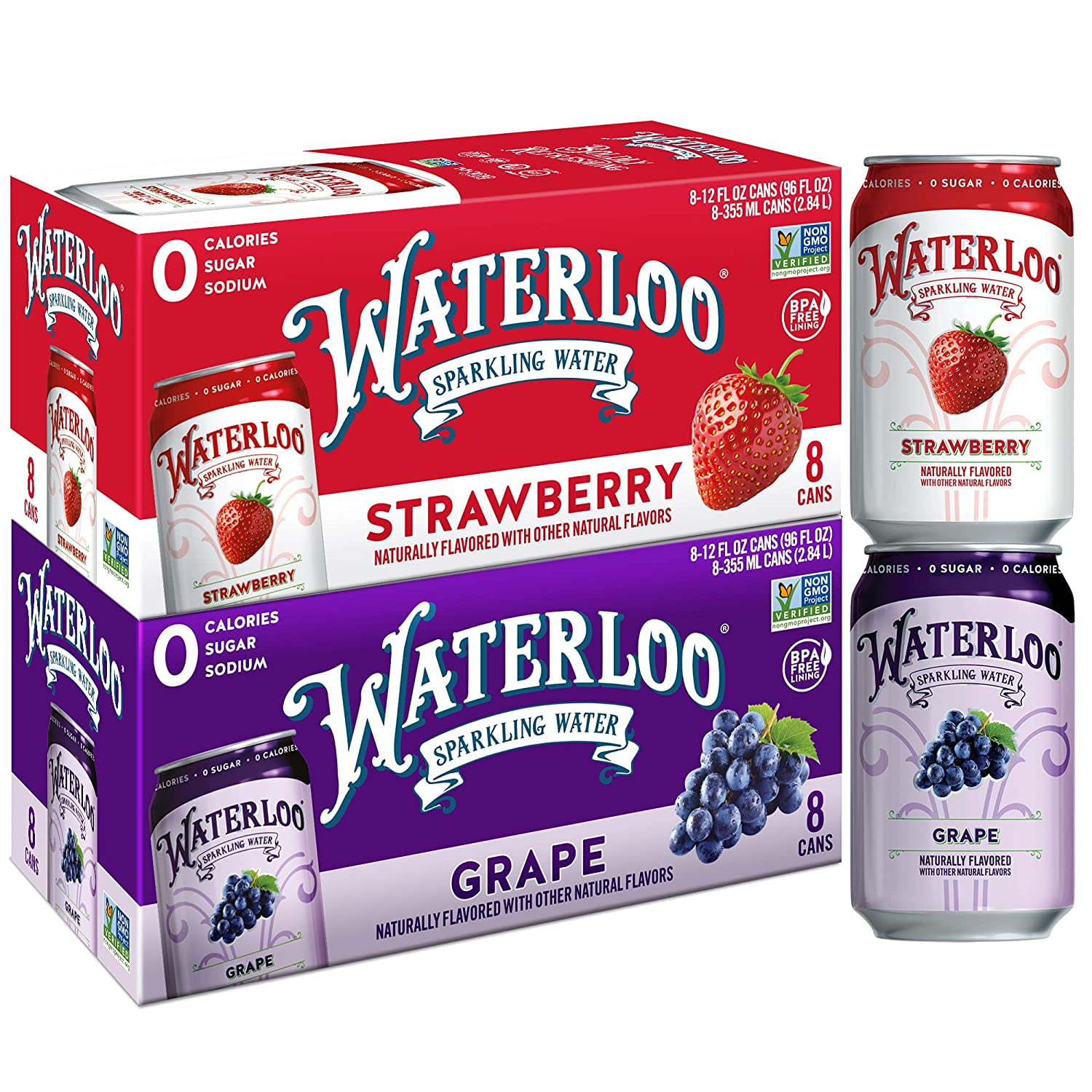 Pack, 12 Fl Oz Cas, Pack of 16, 8 x Grape, 8 x Strawberry Zero