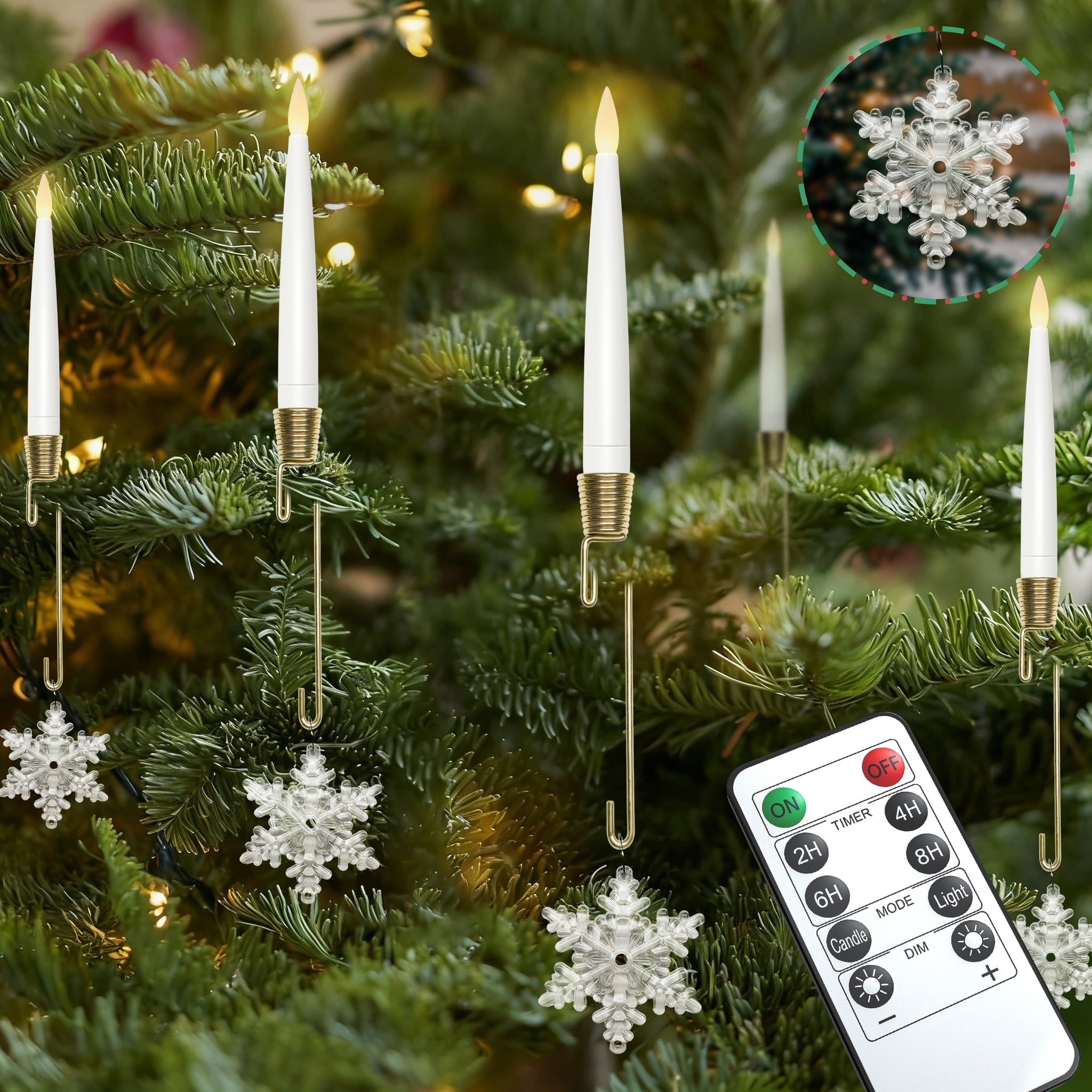 12-Pack LED Flickering Flameless Candles with Remote & Timer, Battery Operated Warm White Light Candles with Crystal Hooks for Holiday Decor