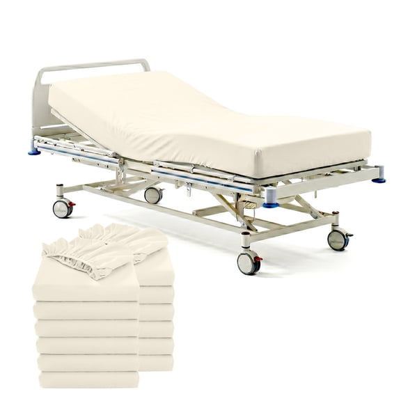 Pack of 12 Hospital Bed Fitted Sheets 36X80 Inch, 400 Thread Count 100% Egyptian Cotton, Ivory Solid with 6 Inch Deep Pocket, Soft Fitted Sheets with Elastic All Around for Home & Hospital Care Beds
