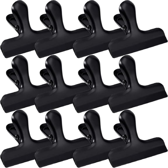 Pack of 12 Large Bulldog Clips, Black, 77 mm Metal Clips for Bags, Bulldog Clips, Large Metal Clips, Large Metal Clips for Food Bags, Photos, Kitchen, Office