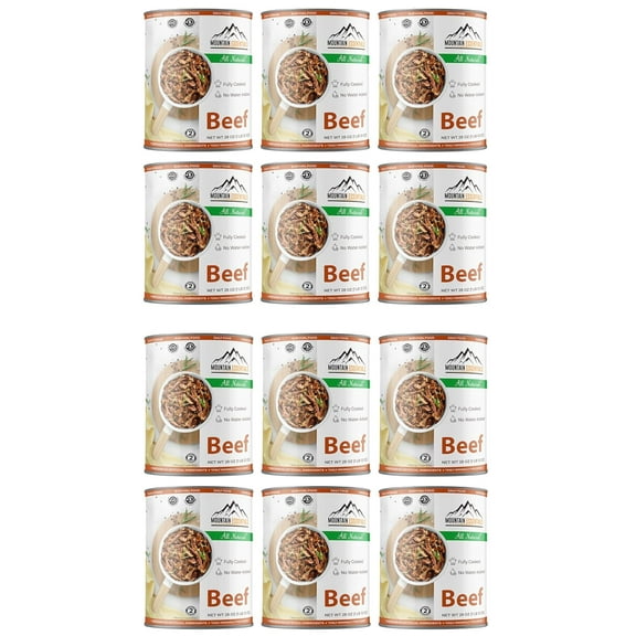 (Pack of 12) MOUNTAIN ESSENTIALS All Natural Fully Cooked Ready to Eat Canned Beef 28 Oz Gluten Free | No Carbs | No Water Added | No Artificial Ingredients