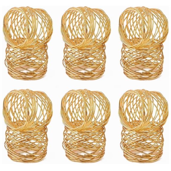 Pack of 12 Napkin Rings for Table Decor - Aesthetic Napkin Holders for Dining, Anniversary, Birthday, Romantic Candlelight Dinner & Wedding - Heavy Metal Alloy (Gold IX)