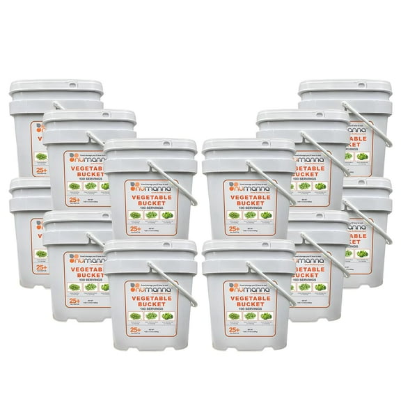 (Pack of 12) NuManna Freeze-Dried Vegetables Buckets – 1200 Servings | Peas, Green Beans & Broccoli | Non-GMO, No MSG, No Preservatives | Emergency Survival Veggie Food | 25-Year Shelf Life