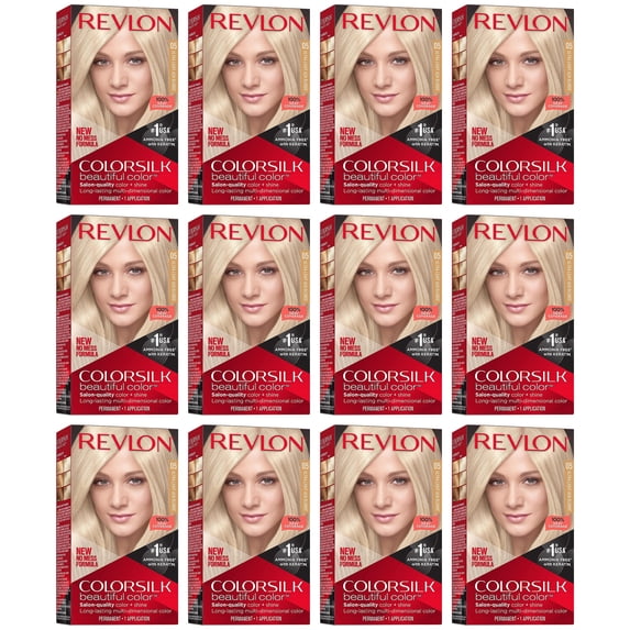 Pack of (12) Revlon Colorsilk Beautiful Color Permanent Hair Color, Long-Lasting High-Definition Color, Shine And Silky Softness with 100% Gray Coverage, Ammonia Free, 05 Ultra Light Ash Blonde