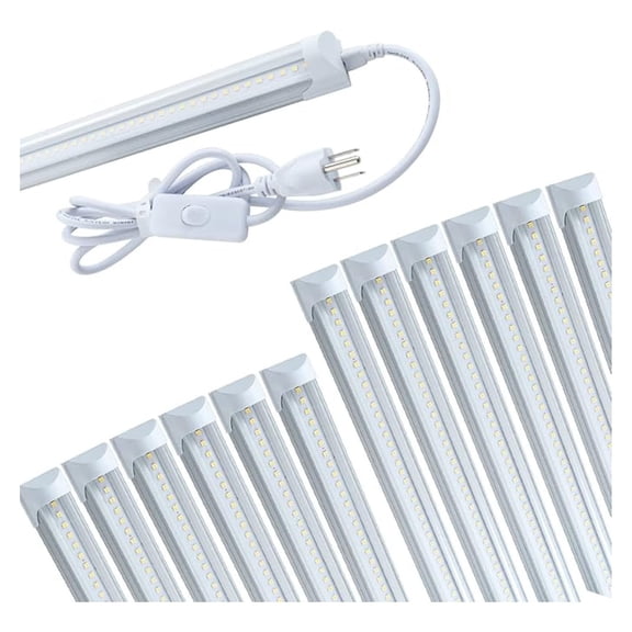 (Pack of 12)T8 4FT LED Integrated Tube Light Fixture, 24W Shop Light with ON/Off Power Cord,6000K Supper White,Clear Cover,Single Strip Indoor Connectable Lamp,Replace Fluorescent Bulb Light