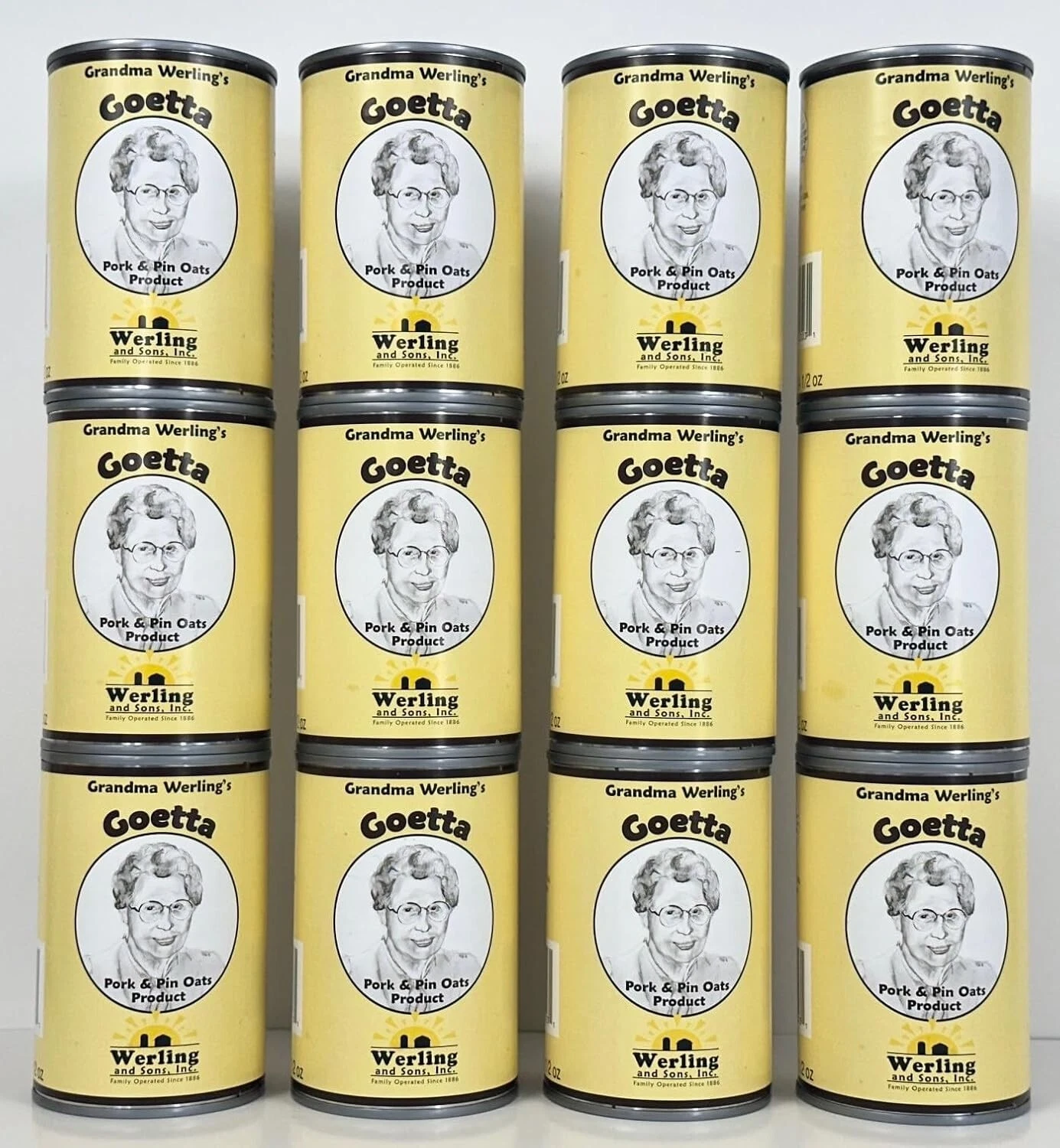 (Pack of 12) Werling & Sons Grandma Werling’s Goetta 14.5 Oz Canned Food Fully Cooked Pork & Pin Oats Traditional German Style Canned Meat Shelf Stable for Emergency Storage, Camping & Quick Meals