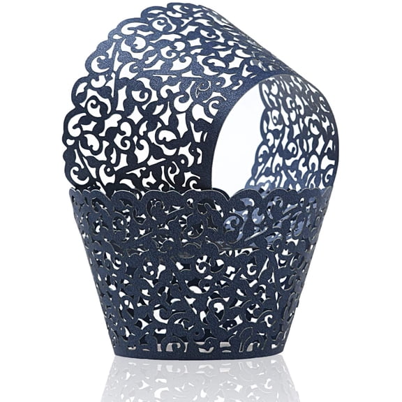 Pack of 120 Cupcake Wrappers Artistic Bake Cake Paper Cups Vine Designed Laser Cut Cupcake Wraps Baking Cup Muffin Case Trays for Wedding Baby Shower Party Birthday Decoration (120, Navy blue)