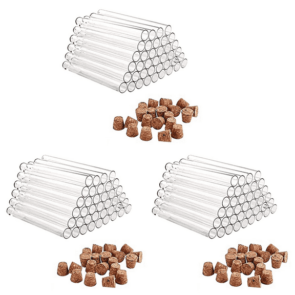 Pack of 120 Plastic Test Tubes with Corks 20Ml Test Tubes for DIY Craft Candy Liquids Spices Flowers,150X16mm,3set x test tubes for flowers,Transparent