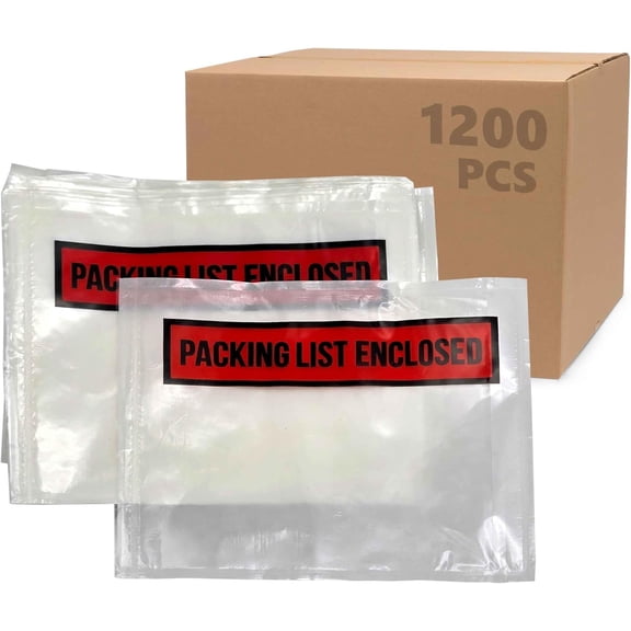 Pack of 1200 Packing Slips Pouches 4.5" x 5.5", Clear Adhesive Invoice Packing Slip Envelopes Pouches, Shipping Label Sleeves, Top Loading Packings List Enclosed Packings Lists Envelopes Pouches