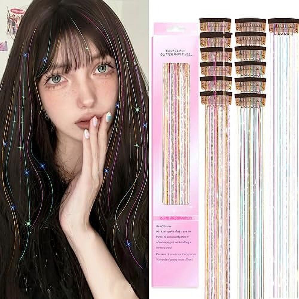 Pack of 12Pcs Clip in Hair Tinsel Kit, 20Inch Glitter Tinsel Hair