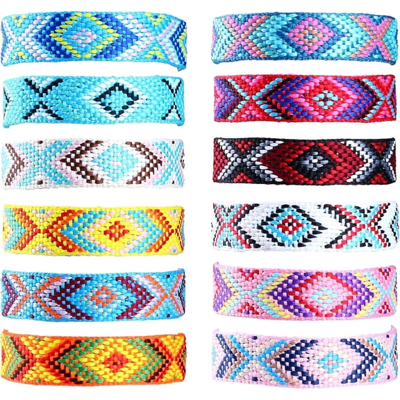 Pack of 12Pcs Colorful Braided Ankle Bracelet for Best Friend,Women,Teens Boho Surfer Beach Party Woven Friendship Bracelet Kit String - Adjustable Stretchy Wave Anklets Set