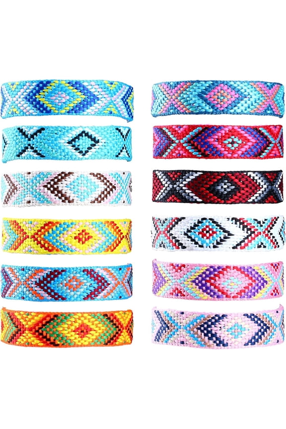 Pack of 12Pcs Colorful Braided Ankle Bracelet for Best Friend,Women,Teens Boho Surfer Beach Party Woven Friendship Bracelet Kit String - Adjustable Stretchy Wave Anklets Set
