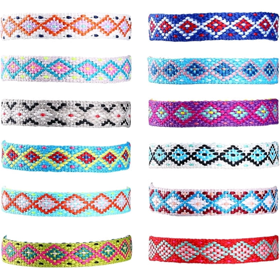 Pack of 12Pcs Colorful Braided Ankle Bracelet for Best Friend,Women,Teens Boho Surfer Beach Party Woven Friendship Bracelet Kit String - Adjustable Stretchy Wave Anklets Set