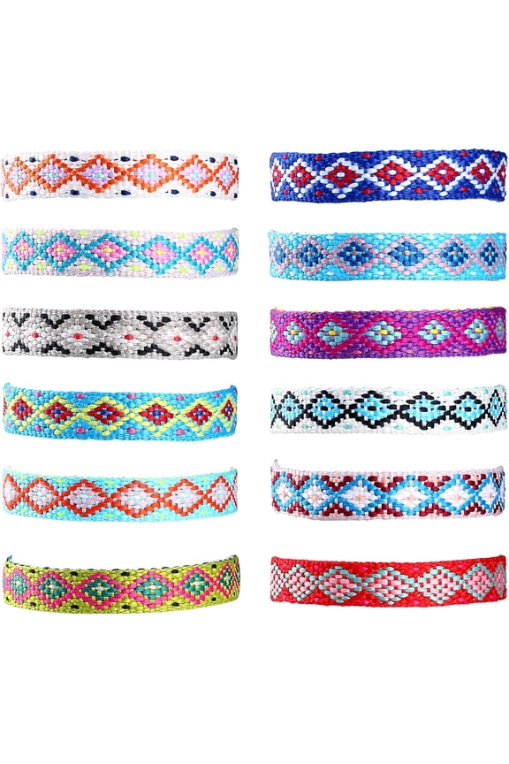 Pack of 12Pcs Colorful Braided Ankle Bracelet for Best Friend,Women,Teens Boho Surfer Beach Party Woven Friendship Bracelet Kit String - Adjustable Stretchy Wave Anklets Set