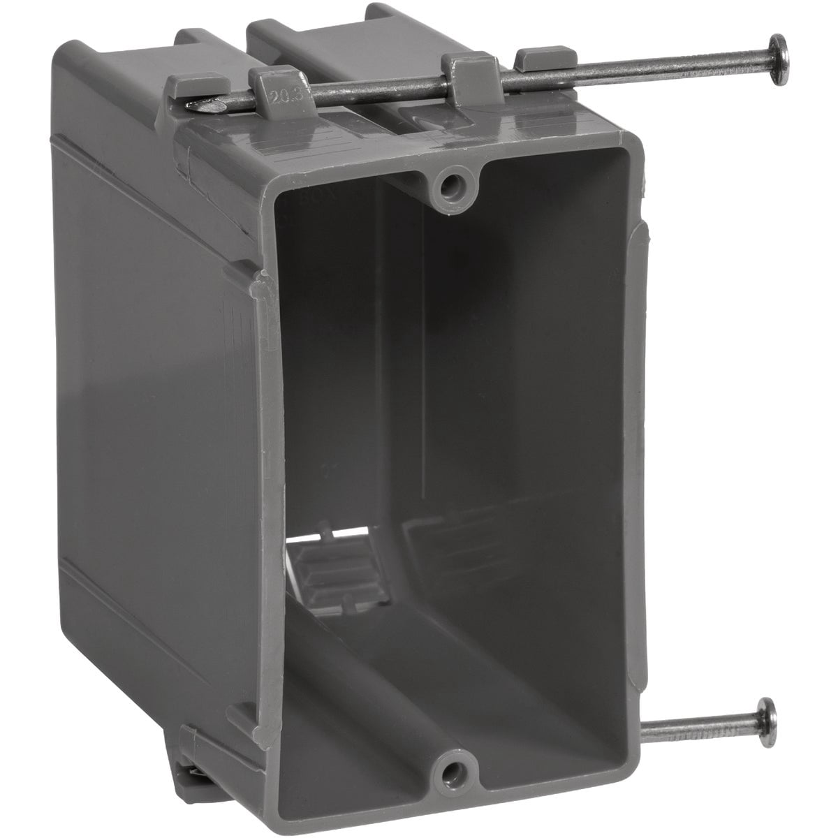 (Pack of 16) Plastic Electrical Box, Grey Outlet Box, Single Gang New Work Junction Box, Captive Nails, 20 cu. Inches, Length 3-5/8'', Width 2-1/8'', Depth 3-1/4''