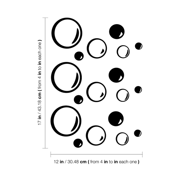 Pack of 18 Soap Bubbles Vinyl Wall Art Decals - 1" x 4" - Bedroom Vinyl Wall Decor Stickers - Bathroom Vinyl Decal Wall Decor - Kids Room Vinyl Wall Decals - Soap Bubbles Pattern Vinyl