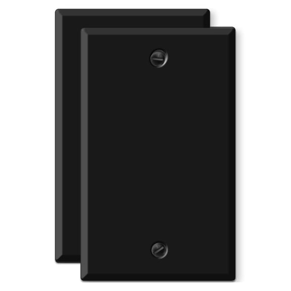 Pack of 2 1-Gang Blank Black Metal Wall Plate Cover, Made in USA, Standard Size Black Metal Blank Light Switch Cover, Cover Plate for Unused Outlets & Electrical Boxes, Matching Screws