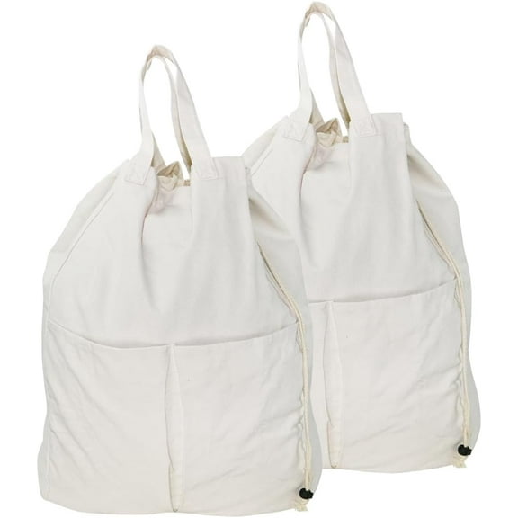 Pack of 2, 100% Breathable Cotton Canvas Laundry Backpack with Drawstring Closure, Laundry Bags with Shoulder Straps & 2 Handles, Washable in Machine & Dryer