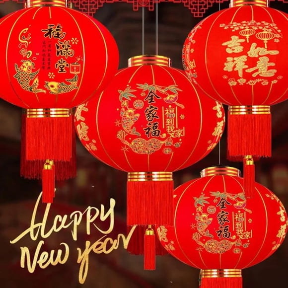 Pack of 2 13" Large Red Chinese Lanterns, Traditional Hanging Lamp Shade Decorations for Chinese New Year, Mid-Autumn Festival, Spring Festival, Wedding, Lantern Festival Celebration Dcor (Red-2)