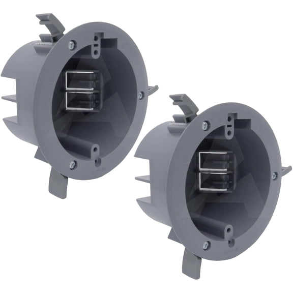 Pack of 2 4'' Old Work Round Electrical Box, One-Gang Grey PVC Junction Box, 18 Inch Capacity, Round Ceiling Remodel Box with Built-in Mounting Tabs, Three Mounting Wings, 2-Hour Fire Rated Walls
