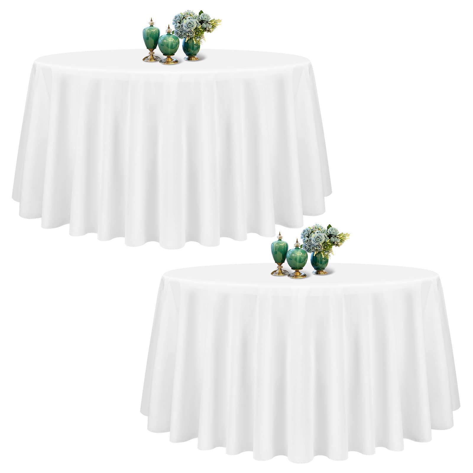 Pack of 2 90 Inch White Round Tablecloth Polyester Fabric Tablecloth