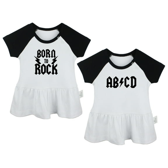 Pack of 2, AB CD & Born To Rock Funny Dresses For Baby, Newborn Babies Skirts, Infant Princess Dress, Toddler Frocks (Black Raglan Dresses, 12-18 Months)