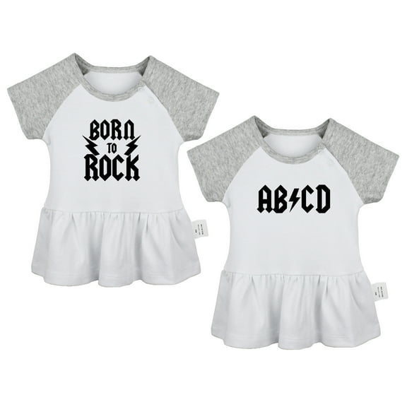 Pack of 2, AB CD & Born To Rock Funny Dresses For Baby, Newborn Babies Skirts, Infant Princess Dress, Toddler Frocks (Gray Raglan Dresses, 18-24 Months)