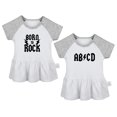 thumbnail image 1 of Pack of 2, AB CD & Born To Rock Funny Dresses For Baby, Newborn Babies Skirts, Infant Princess Dress, Toddler Frocks (Gray Raglan Dresses, 6-12 Months), 1 of 5